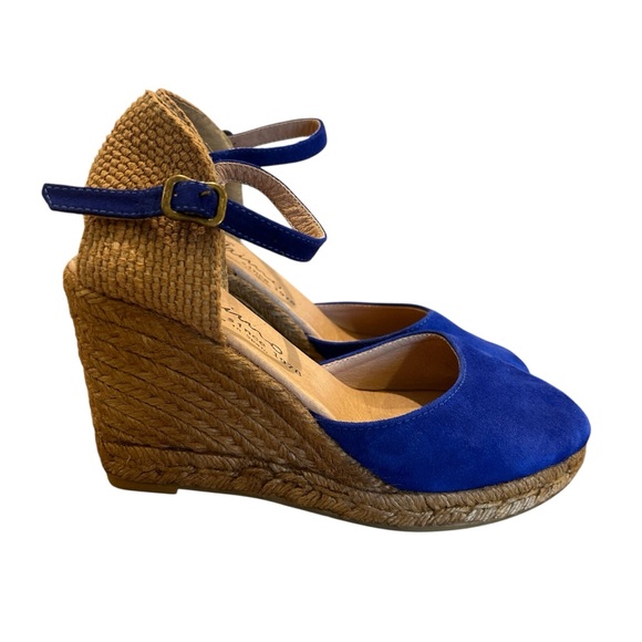 Gaimo Royal Blue Suede Jute Wedge Espadrilles 37 / 6 - Picture 3 of 10
